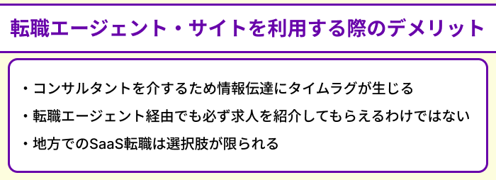 SaaS業界向け転職エージェント・サイトを利用する際のデメリットのイラスト