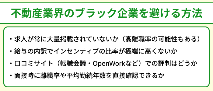 不動産業界のブラック企業を避ける方法のイラスト